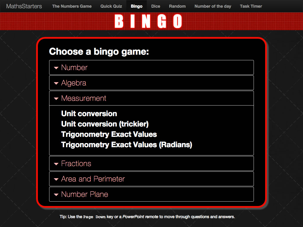 MathsStarters Bingo screenshot