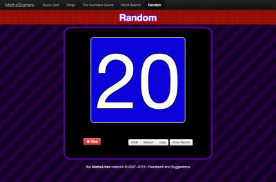 Screenshot of the MathsStarters Random tool.