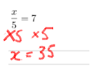 Model solution to x/5=7