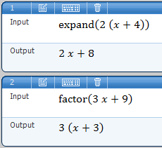 Screenshot of MS Maths shows that it can solve expansion and factorisation of algebraic expression problems