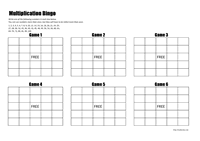 Image of Multiplication Bingo game card